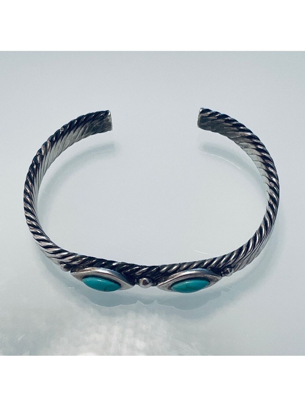 Vintage Mexico Turquoise Cable Design Cuff Bracelet in 925 Sterling Silv… - Picture 2 of 9